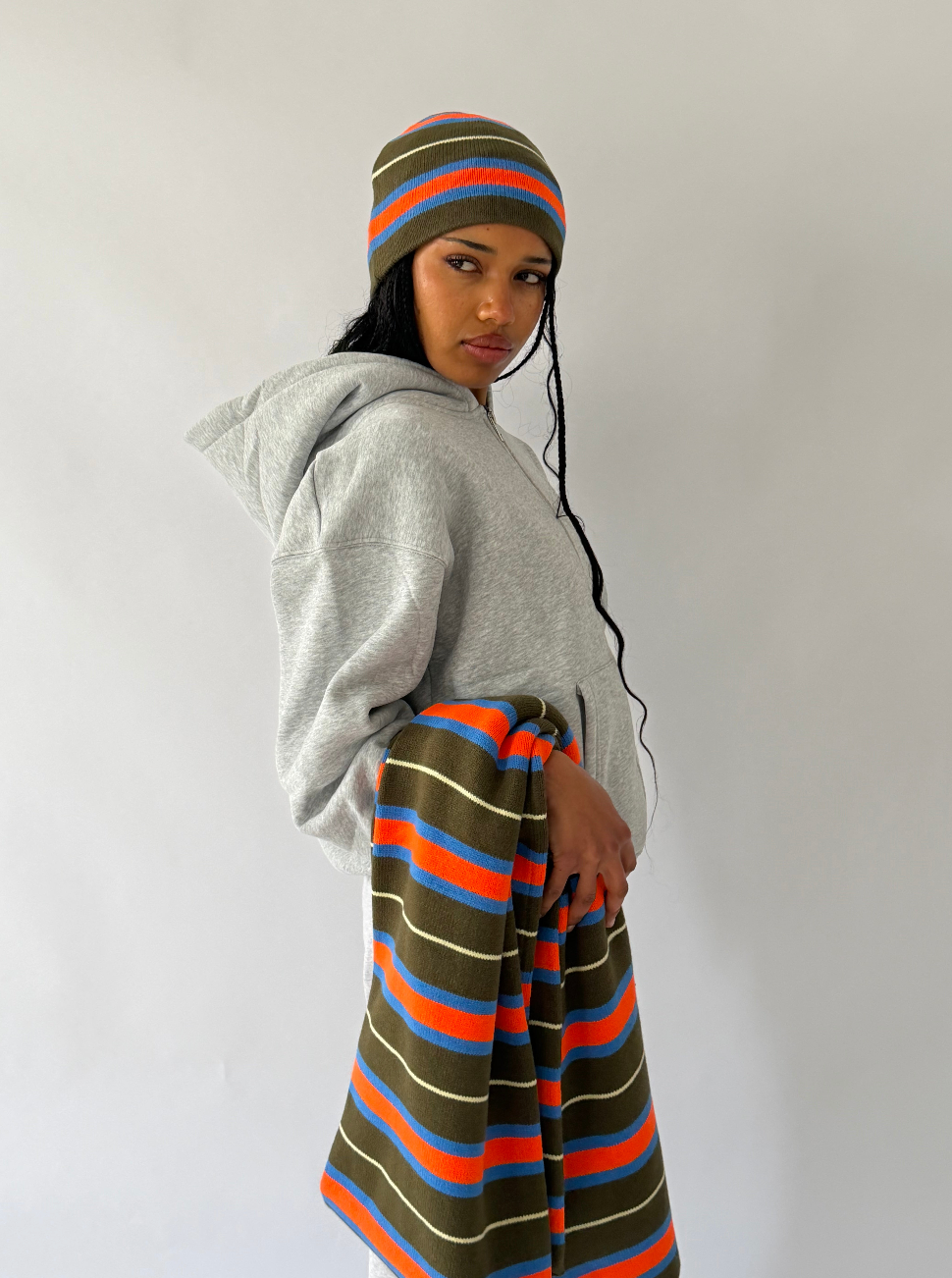 Striped Beanie - Khaki