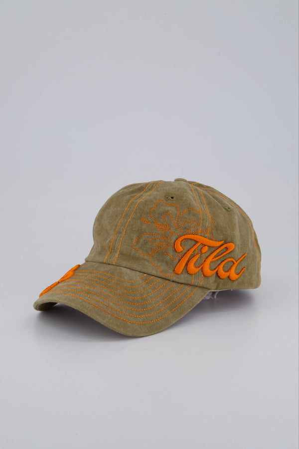 Tild Unisex Green Orange Hibiscus Cali Cap